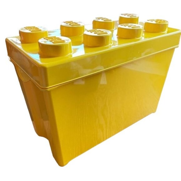 Lego Storage Box Yellow Covered Stackable Tub Lid Store Toys 14x10x7 inches Gift - Picture 1 of 12